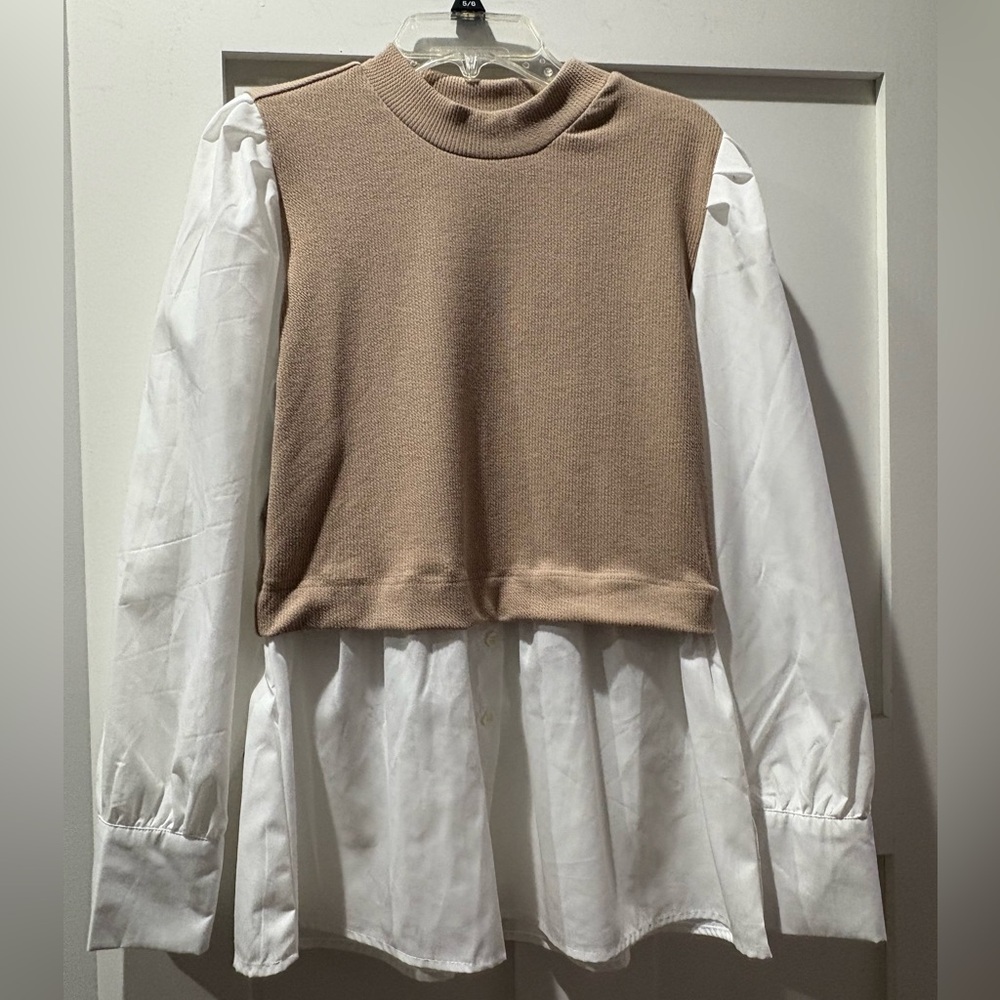 Tan and White Layered Blouse